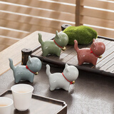 哥窑创意猫咪小摆件陶瓷可爱茶宠可养简约茶玩家居桌面工艺品饰品 招财猫摆件-4只装【默认图片色】（开片）