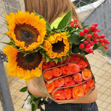 芊芊细语斗南基地直批发玫瑰鲜花全国速递配送女友礼物家用水养插花家庭 随机玫瑰10支+向日葵3支+红豆+送保鲜剂