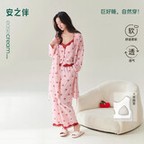 安之伴睡衣女春秋季舒适软棉棉蕾丝三件套甜美家居服可外穿 水晶粉 S