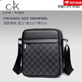 casa-kupsCK真皮单肩包男士商务时尚百搭背包牛皮新款休闲格子小包斜挎包 黑色竖款