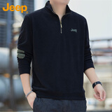 JEEP吉普卫衣男春秋季拉链宽松长袖T恤男士休闲运动衣服男装 黑色 3XL