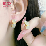 倾爱925银耳环女方形和田玉耳扣新款耳圈中式饰品国风高级耳钉送女友
