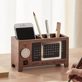 初心实木万年历笔筒办公桌高颜值轻奢元旦新年礼物实用创意桌面收纳盒办公文具年会奖品礼品定制logo 胡桃木定制款【联系客服】