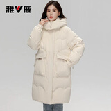 雅鹿羽绒服女中长款2025冬季加厚抗寒保暖新时尚款情侣款连帽外套女