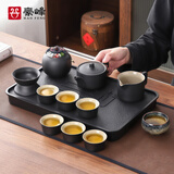 豪峰2025新款黑陶功夫茶具套装家用整套泡茶壶茶杯实木茶盘送伴手礼物