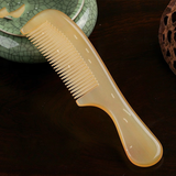 众福缘家用男女士手工天然牛角梳便携黑水牛角黄牛角按摩牛角梳子 【半精品款】18厘米黄牛角梳（简装