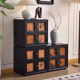 奕万轩全实木中古风香云纱斗柜模块组合柜客厅复古卡门柜电视柜床头柜 单个黑色需要几个拍几个