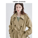 VEGA CHANG【精英衣橱】风衣女中长款2025年秋新款雅丹风百搭时尚外套 鹭茶色 M