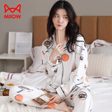 猫人100%纯棉睡衣女秋冬季长袖长裤可外穿全棉女士大码宽松家居服套装 创意圆【100%纯棉、柔软舒适】 2XL 【建议140-160斤】