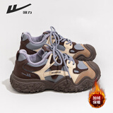 回力女鞋冬季登山鞋厚底加绒老爹鞋棉鞋4518 灰/棕加绒款 38