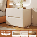 左度 实木床头柜家用卧室斗柜出租房床边矮柜2025新款简约现代小柜子 【升级底座款】暖白色双抽40cm