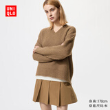 优衣库女装V领针织衫/毛衣毛衫479231 32 深米色 M /160/84A
