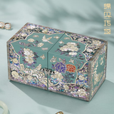 锦贝传说 首饰盒螺钿漆器结婚礼物生日情人节嫁妆盒子项链手镯饰品收纳盒 B-077莺啼富贵首饰盒-樱蓝