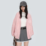 乐町复古绞花宽松针织开衫粉色V领精致蜜蜂开衫外套 粉色（现货） M