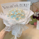 诗素漫diy花束植绒玫瑰花红丝绒手作礼物不凋零手捧花材料包520送女朋友 【珍珠款】蓝色玫瑰花材料包 全套材料包【33朵+灯带+礼袋】