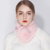 达芬奇密码围巾女冬款 保暖围脖女 仿 獭兔毛围巾双面送女友生日礼物礼盒装 毛球 浅粉