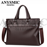 ANYSMIC奢侈高端品牌男士公文包商务手提包电脑包真皮高端软皮大容量韩版 棕色 小号38*28*6
