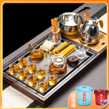 瓷牌茗茶具 茶具套装茶盘电磁炉烧水壶一体桌自动上水烧水壶茶台茶桌整套 34件空谷幽兰+金色亮彩套装