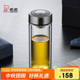 希诺双层玻璃杯男士泡茶杯子办公车载水杯中秋礼品高档礼盒345mL