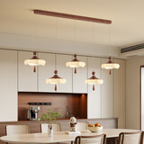 豪盛特餐厅吊灯2025新款宋式美学印花法式中古风复古胡桃木纹饭厅吧台灯 胡桃色+米白【直盘-5头】125CM 全光谱 三色变光