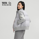 鸭鸭（YAYA）明星同款90+系列轻薄羽绒服女2026新款拼接针织时尚外套 灰色 L