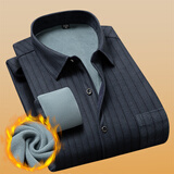 立蒙冬季男士保暖衬衫加绒加厚长袖格子衬衣中年爸爸装 332灰色条XL