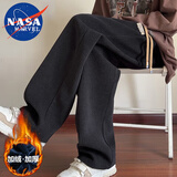 NASA MARVEL休闲裤男秋冬季直筒阔腿宽松加绒加厚灯芯绒裤子 黑色加绒L