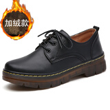 哚美哚尚大头鞋马丁鞋女小皮鞋英伦风平底女鞋软底防滑妈妈单鞋厚底休闲鞋 黑色加绒 36