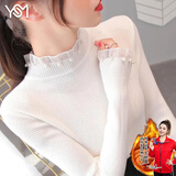 翊尚美毛衣女冬新款春秋季半高领针织衫女士打底衫修身显瘦蕾丝内搭上衣 白色【钉钻拼接气质加绒款】 M 【90-115斤】