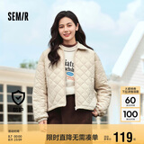 森马（Semir）棉服女灯芯绒翻领菱形格复古2024冬三防宽松轻薄棉衣109724112007