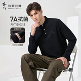 与狼共舞【7A级抗菌】纯棉亲肤百搭男士长袖POLO衫 001黑色 XL(180) 