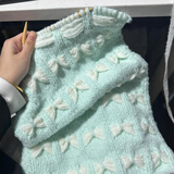 畅印蝴蝶结围巾毛线手工diy材料包秋冬季高颜值钩织围脖送女朋友礼物 【400g】薄荷绿（主）+奶白（辅）【送环形针+教程】
