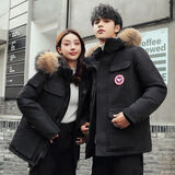 FNKM反季羽绒服男女大码冬季学生防寒服大毛领加厚工装派克服情侣外套 黑色 XL 建议【115-130斤】