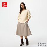 优衣库女装绒面针织喇叭中裙/半身裙裙子481434 31 米色 XL /165/76A