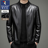 啄木鸟（TUCANO）皮衣男春秋款新款商务休闲立领皮夹克中年男士爸爸装外套上衣 8101黑色立领 【春秋款】 L /175