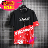 边七两件套】港仔文艺ins夏季男士短袖t恤涂鸦印花棉质衣服男宽松 6920红色 XL