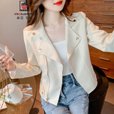 AEMAPE设计高级感夹克外套2025年新款女春秋季小个子短款高级感小众上衣 米白色 M -95-110斤