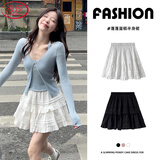 浪莎蕾丝蛋糕短裙女2025新款芭蕾风a字半身裙小个子高腰甜美蓬蓬裙子