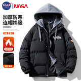 NASA GISS 连帽棉衣男士秋冬棉服男情侣外套加厚保暖青少年棉袄 黑白 2XL 