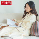 金号A类纯棉浴衣浴袍男女毛巾料宽松系带式 柔软吸水情侣秋冬季家居服 3907黄色+纯棉 175#（身高155-175cm）