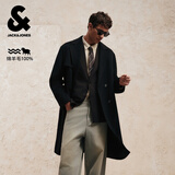杰克·琼斯（JACK&JONES）26年男装秋季双面毛呢大衣男士中长款100%绵羊毛商务休闲毛呢外套 E40黑色 M （175）