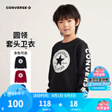 Converse匡威男童卫衣春秋新款上衣女大童套头打底衫加绒长袖红色儿童卫衣 正黑色-加绒 24批冬 120 /60 【建议身高110-116cm】