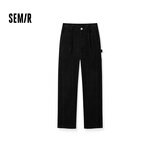 森马（Semir）休闲裤女冬纯棉灯芯绒半松紧腰打褶宽松阔腿裤工装裤101724127004