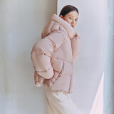 太平鸟【热气球】女装连帽泡芙花苞长羽绒服冬保暖外套 甜桃粉【短款】 M