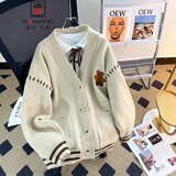 AEMAPE小熊毛衣开衫女外套2025春新款女装衣服宽松温柔秋冬季针织上衣 卡其色 均码 (80-140斤拍)