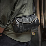 鹿师傅手工男士单肩真皮头层牛皮斜挎包新款通勤休闲复古男包邮差包皮包 植鞣黑 头层牛皮