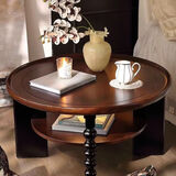 中古风复古圆形茶几家用茶桌客厅小户型美式实木法式新款客厅边几 【橡胶木茶几】胡桃色单桌80CM
