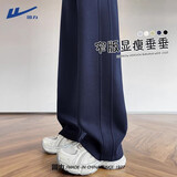 回力女士休闲裤2026新款藏青色加绒阔腿裤户外运动裤小个子窄版直筒裤