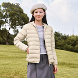 雪中飞短款轻薄羽绒服女新款冬季薄款连帽保暖休闲时尚百搭外套潮 杏仁米 L (165)