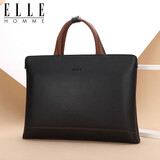 ELLE HOMME 男士商务公文包时尚真皮手提包 横款潮流简约牛皮男包12510黑色